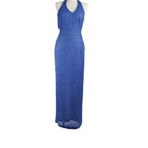 Wedding Evening Halter Gown Royal blue beads, sequinned  MichaelAngelo sz 6